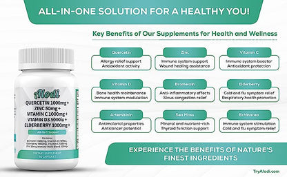 Advanced Super Immune Booster - Quercetin, Zinc, Vitamin C+D, Elderberry, & Sea Moss Blend